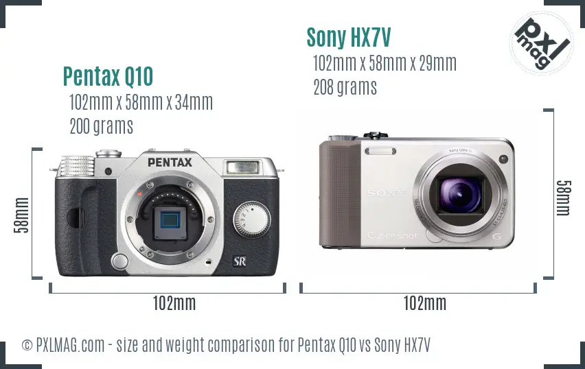 Pentax Q10 vs Sony HX7V size comparison Pentax Q10 vs Sony HX7V size comparison