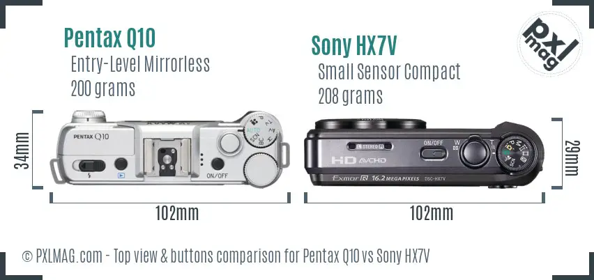 Pentax Q10 vs Sony HX7V top view buttons comparison