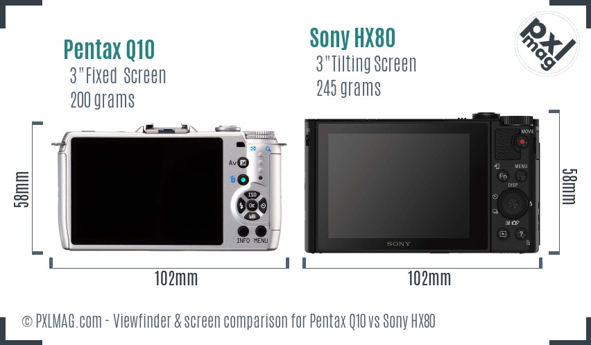 Pentax Q10 vs Sony HX80 Screen and Viewfinder comparison