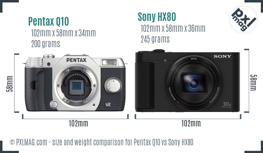 Pentax Q10 vs Sony HX80 size comparison Pentax Q10 vs Sony HX80 size comparison