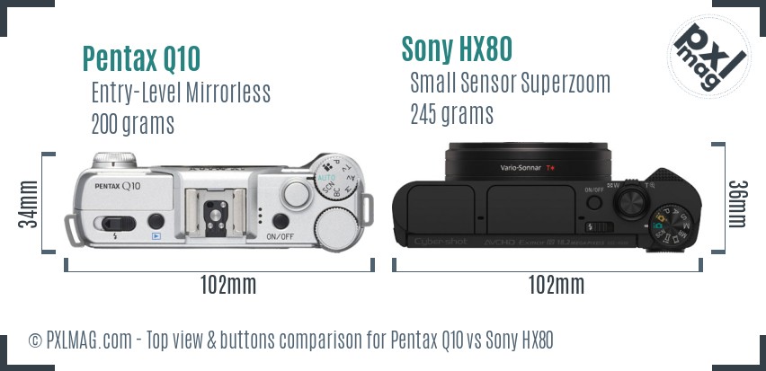 Pentax Q10 vs Sony HX80 top view buttons comparison