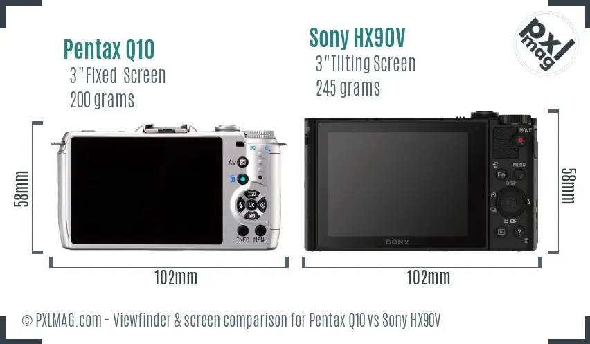 Pentax Q10 vs Sony HX90V Screen and Viewfinder comparison