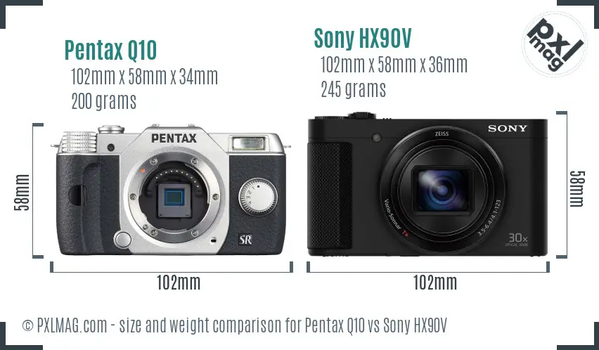 Pentax Q10 vs Sony HX90V size comparison