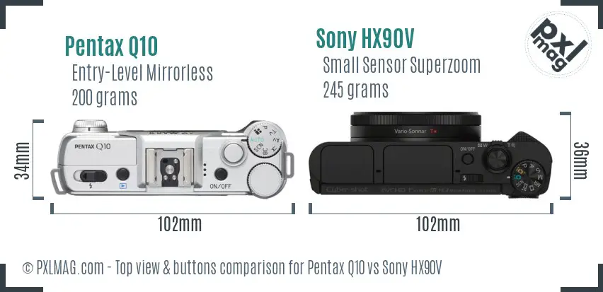 Pentax Q10 vs Sony HX90V top view buttons comparison