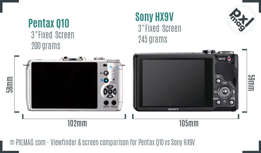 Pentax Q10 vs Sony HX9V Screen and Viewfinder comparison