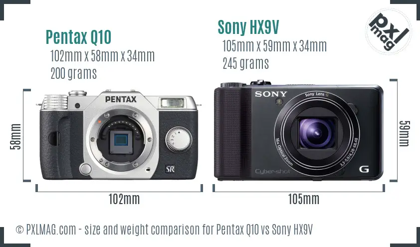 Pentax Q10 vs Sony HX9V size comparison