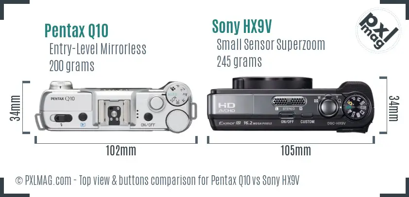 Pentax Q10 vs Sony HX9V top view buttons comparison