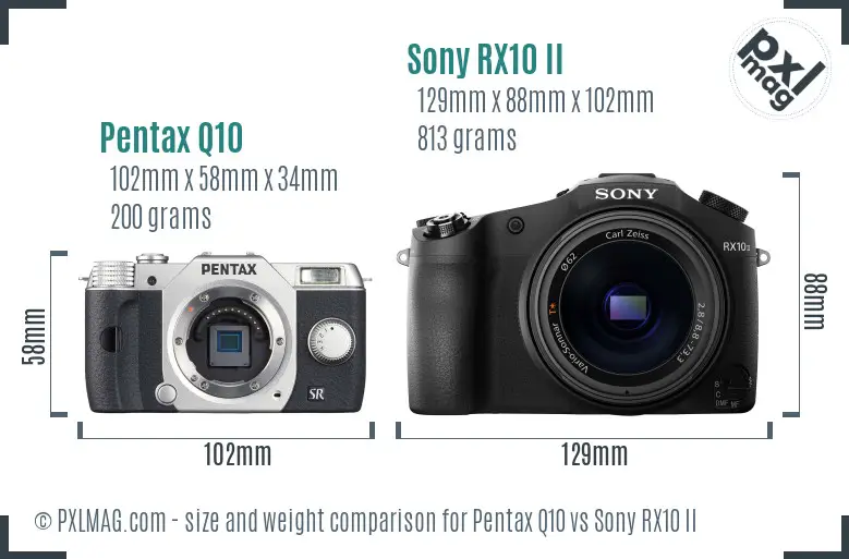 Pentax Q10 vs Sony RX10 II size comparison