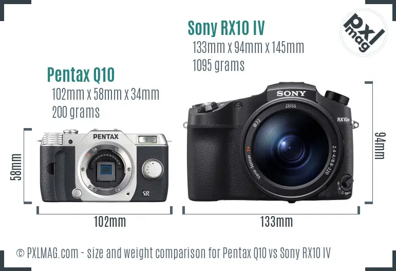 Pentax Q10 vs Sony RX10 IV size comparison Pentax Q10 vs Sony RX10 IV size comparison