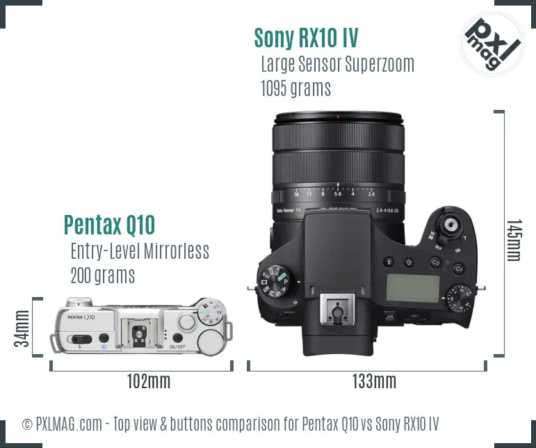 Pentax Q10 vs Sony RX10 IV top view buttons comparison Pentax Q10 vs Sony RX10 IV top view buttons comparison
