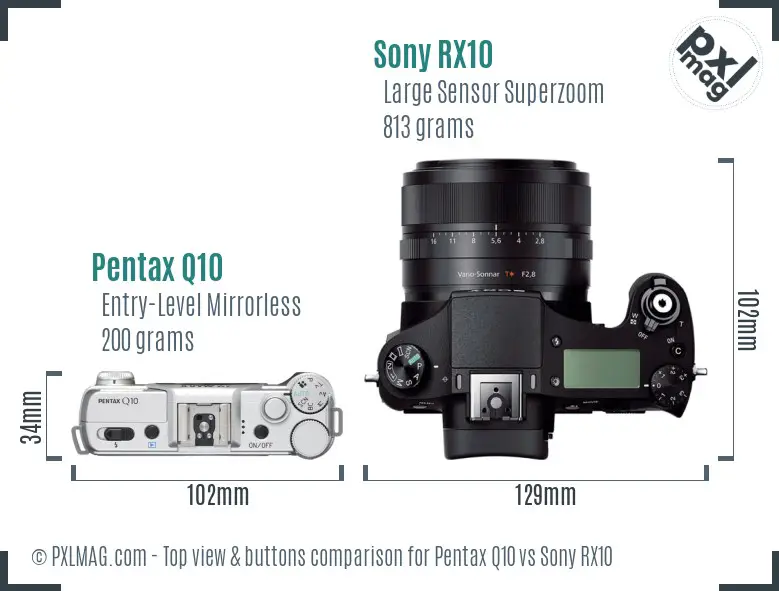 Pentax Q10 vs Sony RX10 top view buttons comparison