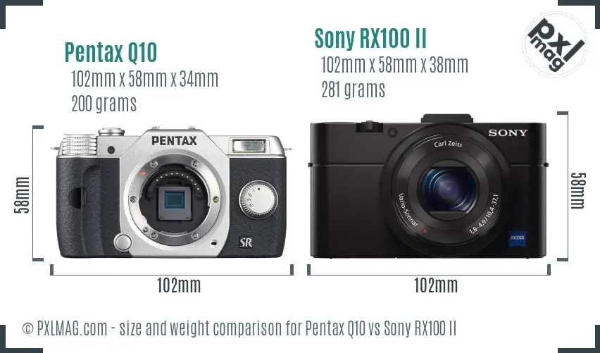 Pentax Q10 vs Sony RX100 II size comparison
