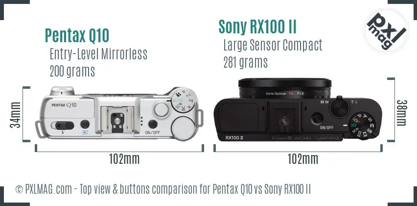 Pentax Q10 vs Sony RX100 II top view buttons comparison