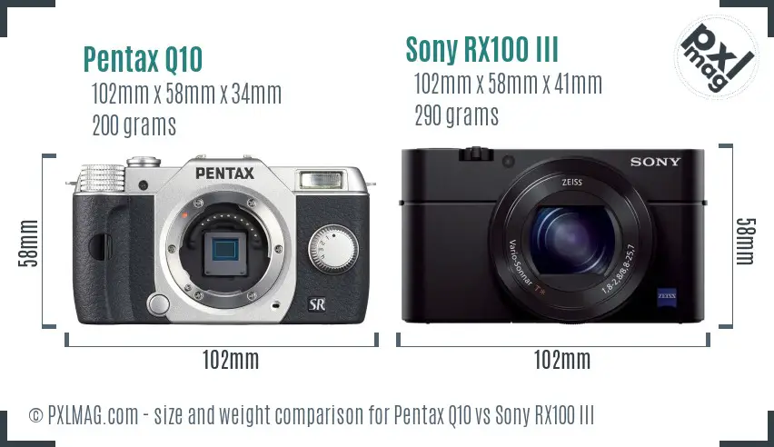 Pentax Q10 vs Sony RX100 III size comparison