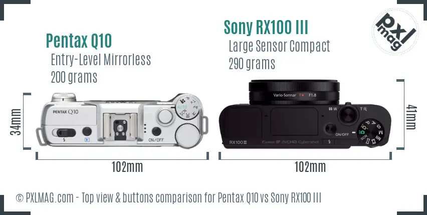 Pentax Q10 vs Sony RX100 III top view buttons comparison