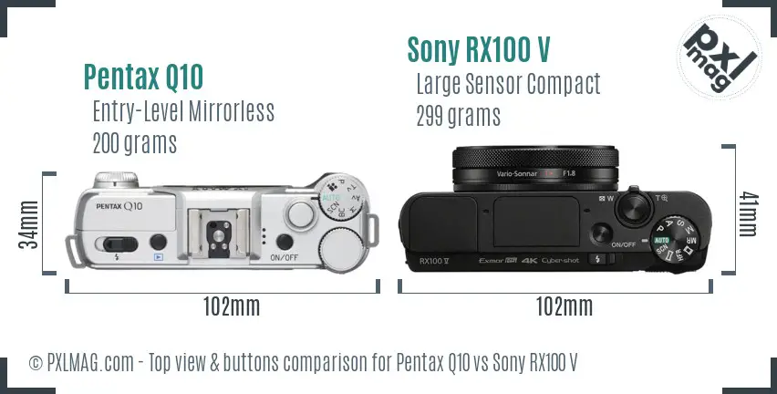 Pentax Q10 vs Sony RX100 V top view buttons comparison