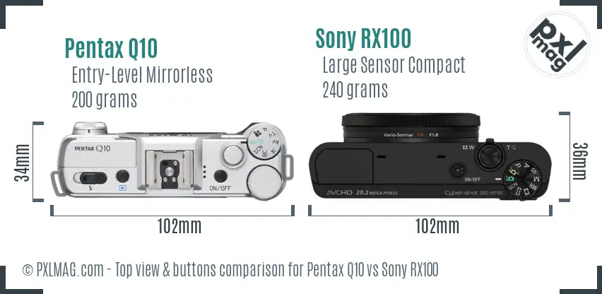 Pentax Q10 vs Sony RX100 top view buttons comparison