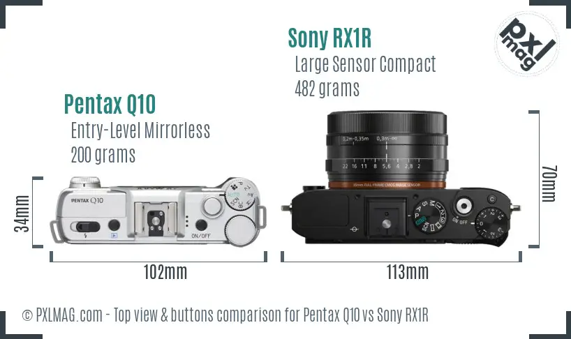 Pentax Q10 vs Sony RX1R top view buttons comparison