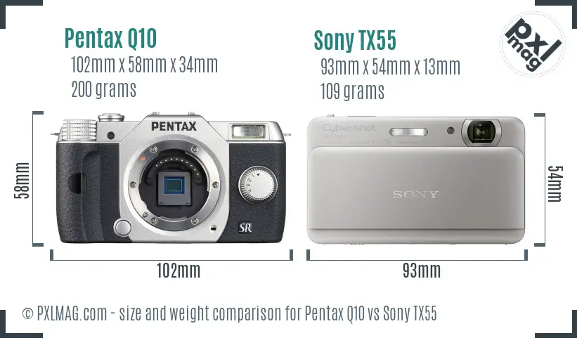 Pentax Q10 vs Sony TX55 size comparison Pentax Q10 vs Sony TX55 size comparison