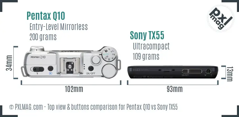 Pentax Q10 vs Sony TX55 top view buttons comparison Pentax Q10 vs Sony TX55 top view buttons comparison