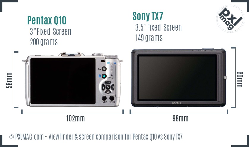 Pentax Q10 vs Sony TX7 Screen and Viewfinder comparison
