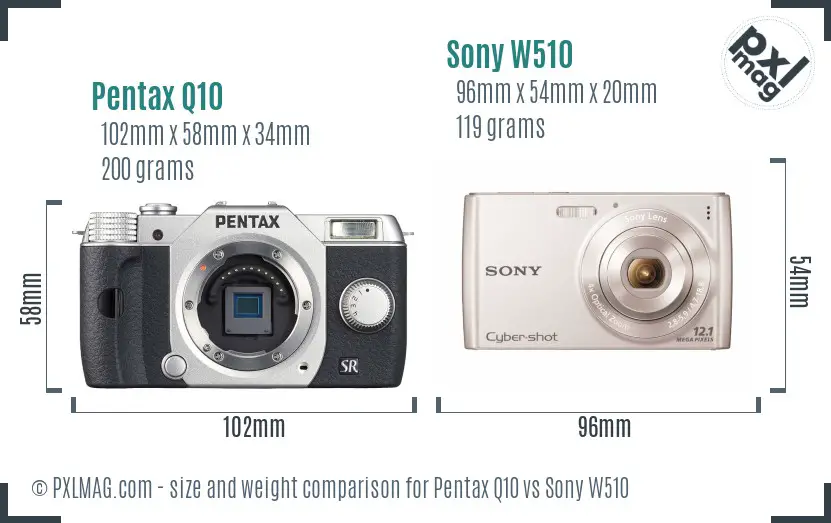 Pentax Q10 vs Sony W510 size comparison