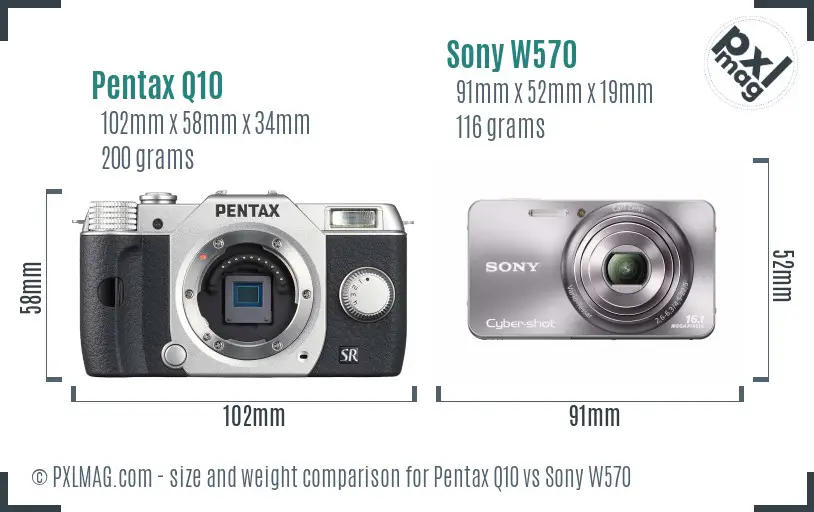 Pentax Q10 vs Sony W570 size comparison Pentax Q10 vs Sony W570 size comparison