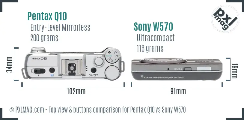 Pentax Q10 vs Sony W570 top view buttons comparison