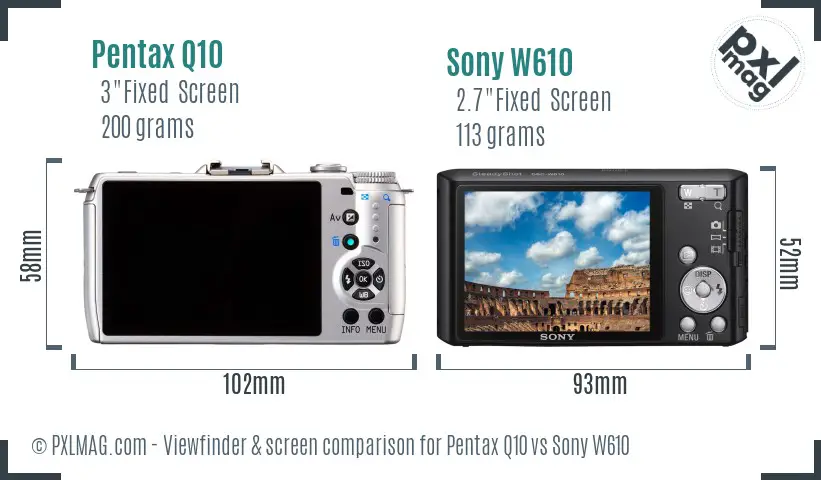 Pentax Q10 vs Sony W610 Screen and Viewfinder comparison