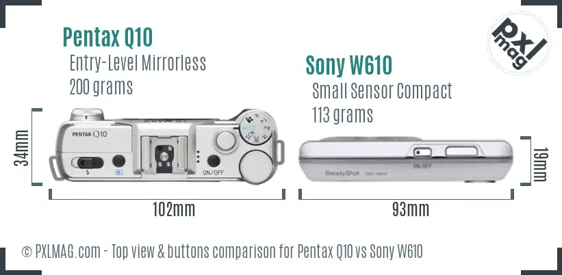 Pentax Q10 vs Sony W610 top view buttons comparison