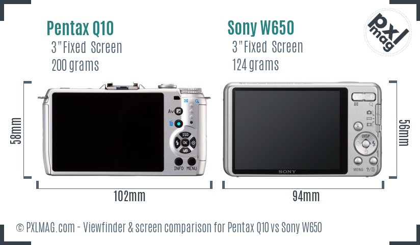 Pentax Q10 vs Sony W650 Screen and Viewfinder comparison