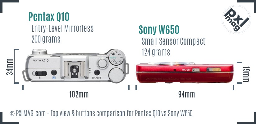 Pentax Q10 vs Sony W650 top view buttons comparison