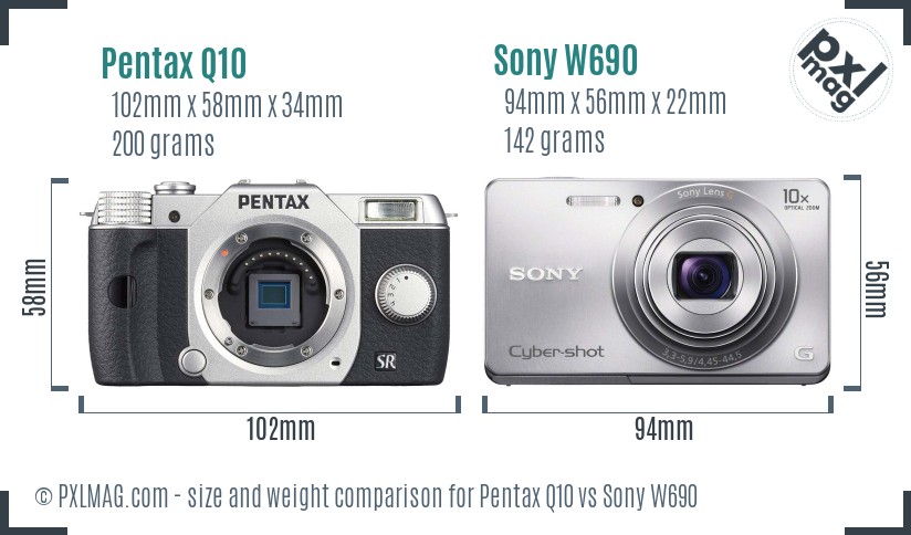Pentax Q10 vs Sony W690 size comparison