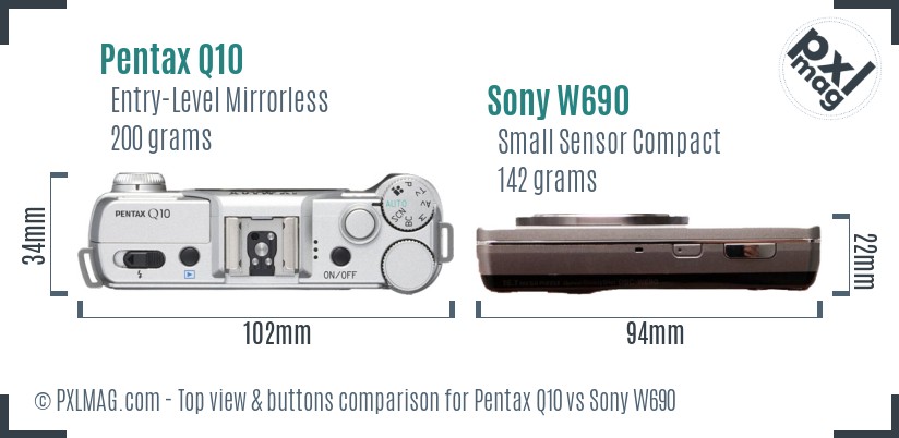 Pentax Q10 vs Sony W690 top view buttons comparison