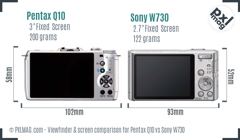 Pentax Q10 vs Sony W730 Screen and Viewfinder comparison