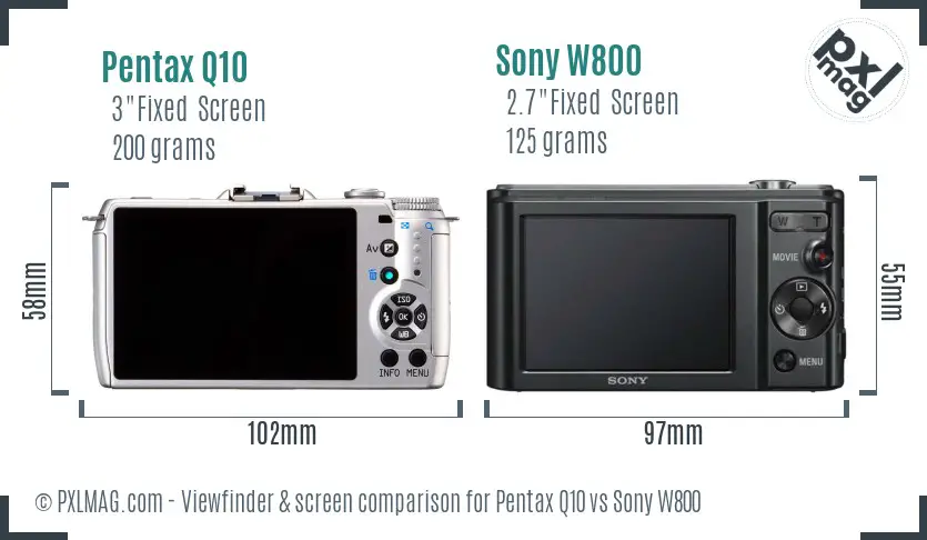 Pentax Q10 vs Sony W800 Screen and Viewfinder comparison