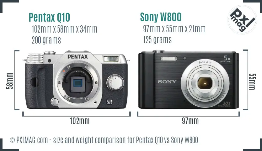 Pentax Q10 vs Sony W800 size comparison