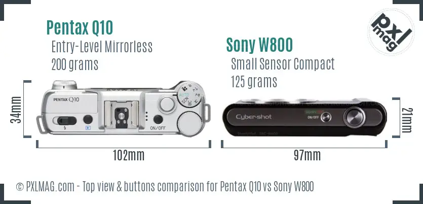 Pentax Q10 vs Sony W800 top view buttons comparison