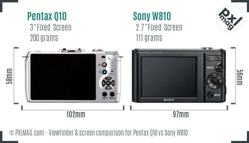 Pentax Q10 vs Sony W810 Screen and Viewfinder comparison