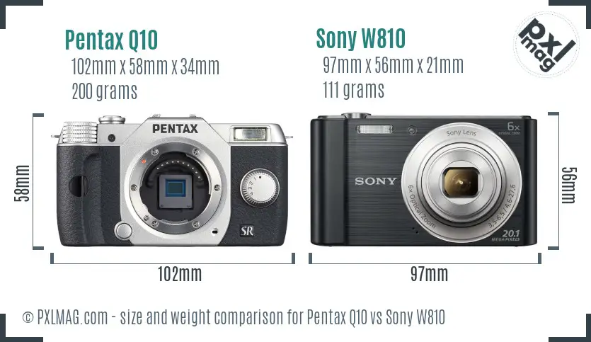 Pentax Q10 vs Sony W810 size comparison
