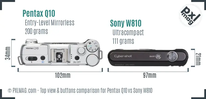 Pentax Q10 vs Sony W810 top view buttons comparison