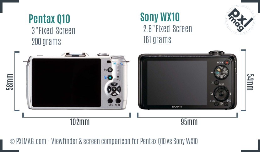 Pentax Q10 vs Sony WX10 Screen and Viewfinder comparison
