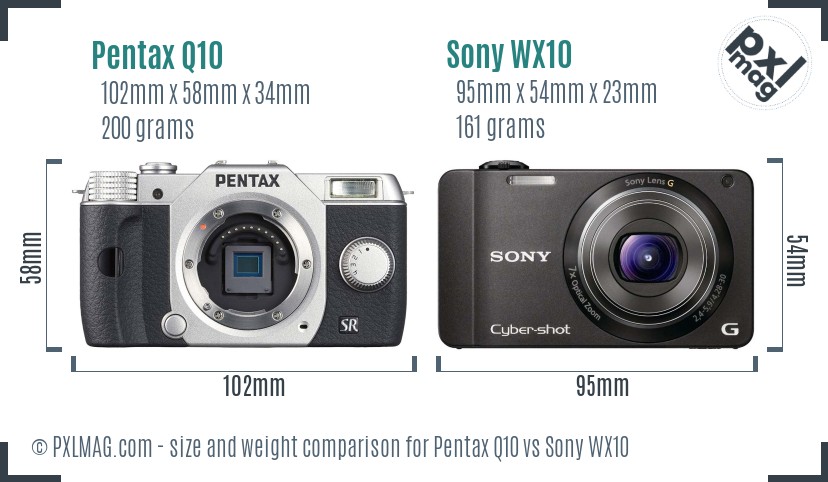 Pentax Q10 vs Sony WX10 size comparison