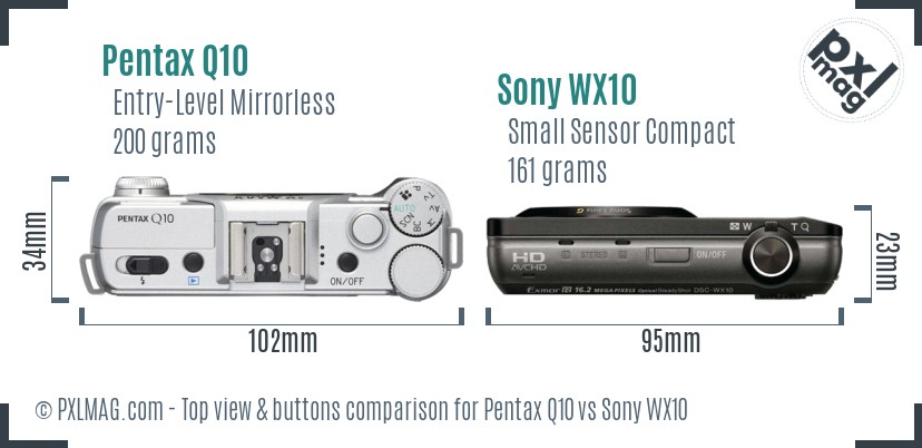 Pentax Q10 vs Sony WX10 top view buttons comparison