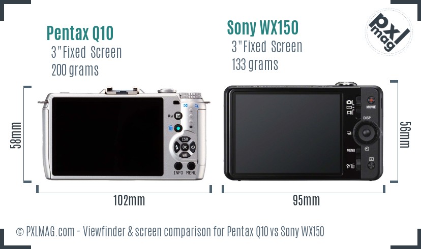 Pentax Q10 vs Sony WX150 Screen and Viewfinder comparison