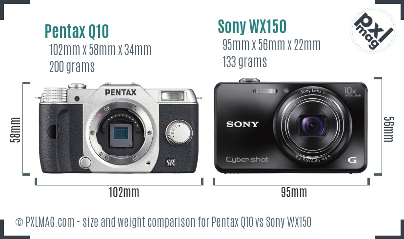 Pentax Q10 vs Sony WX150 size comparison Pentax Q10 vs Sony WX150 size comparison