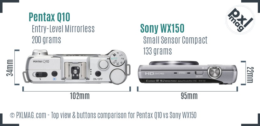 Pentax Q10 vs Sony WX150 top view buttons comparison