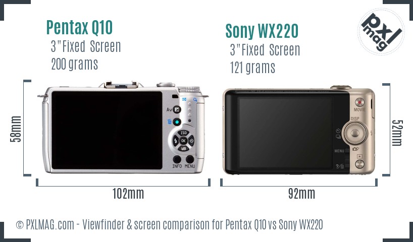 Pentax Q10 vs Sony WX220 Screen and Viewfinder comparison