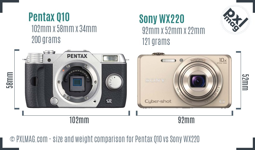 Pentax Q10 vs Sony WX220 size comparison