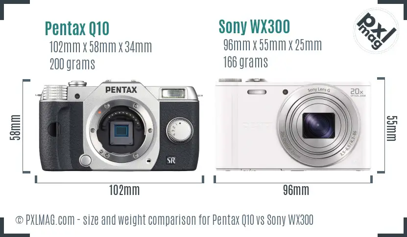 Pentax Q10 vs Sony WX300 size comparison